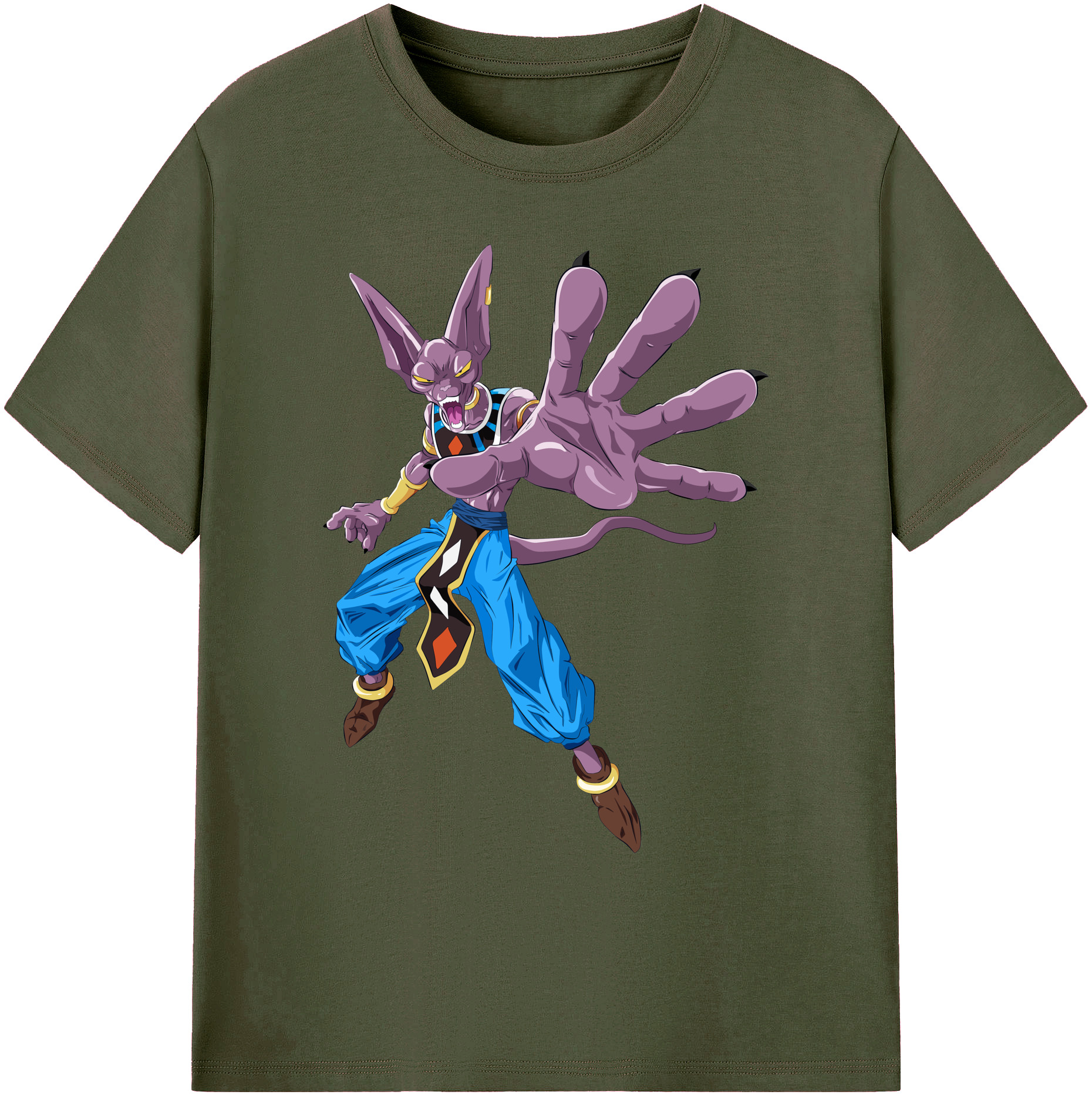 （画像用） ドラゴンボール ビルス 破壊神ビルス DRAGON BALL Beerus Birusu 綿100％ メンズ半袖Tシャツ｜肌触りやわらか＆通気性